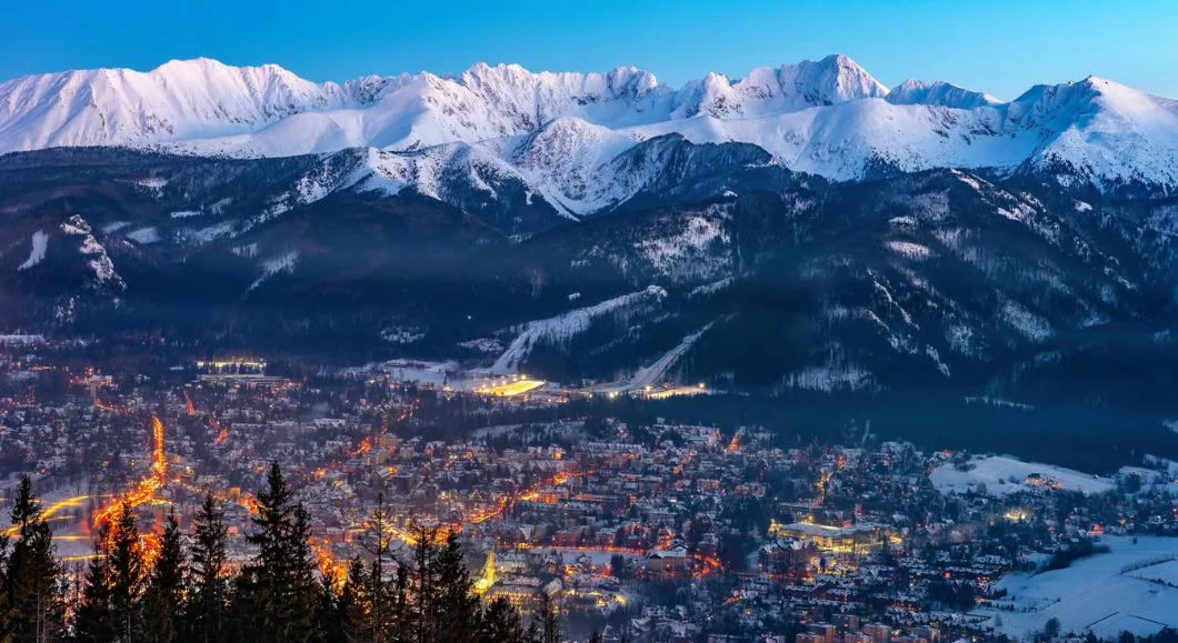 Tatra mountains aerial view in autumn showing Zakopane valley
